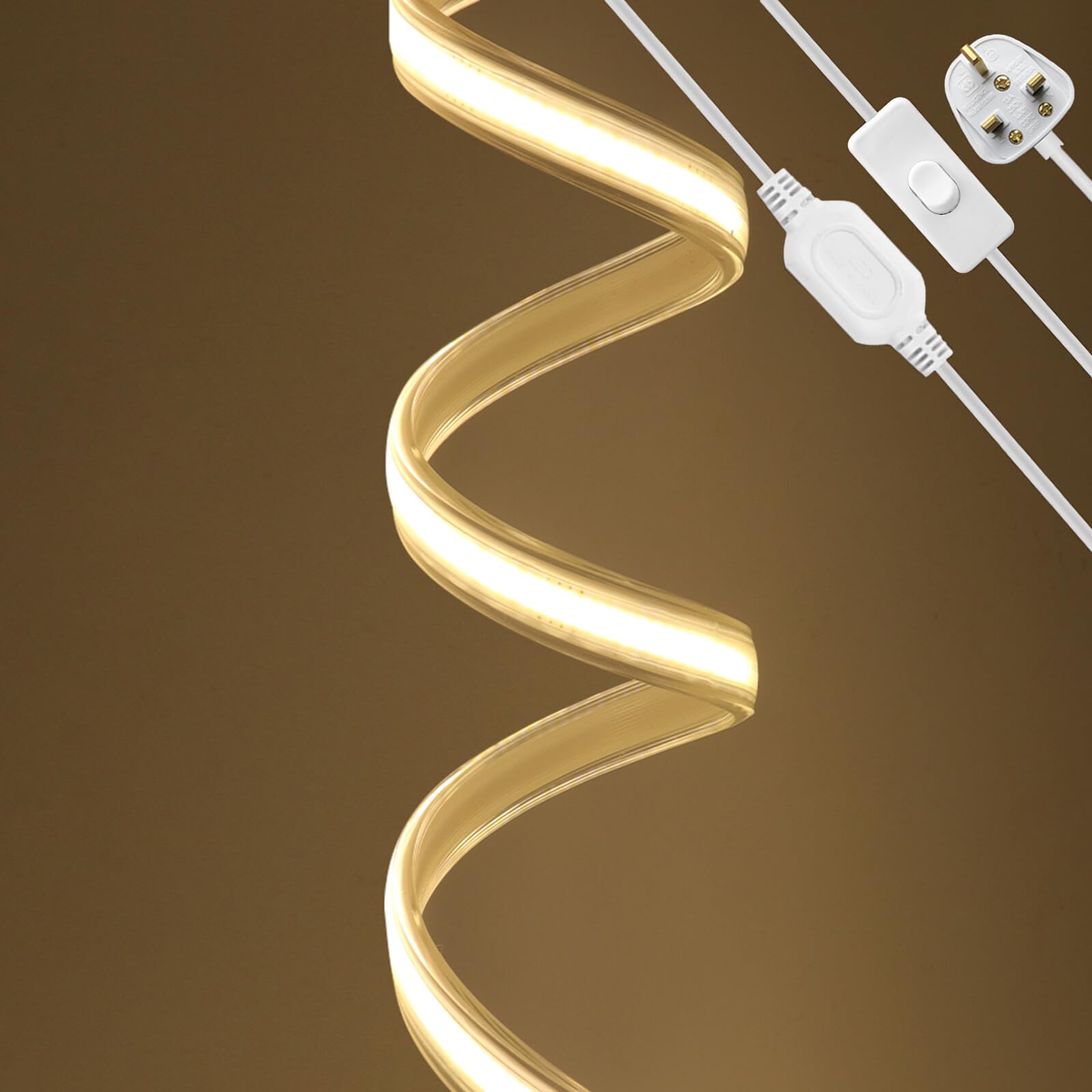 KAFULA 7M COB LED Light Strip with On/Off - 220V Super Bright FCOB LED Fairy Light CRI90+, IP65 Waterproof Flexible, Can be Cut Every 50cm | 360 LEDs/m || Warm White 3000K | Home Lighting