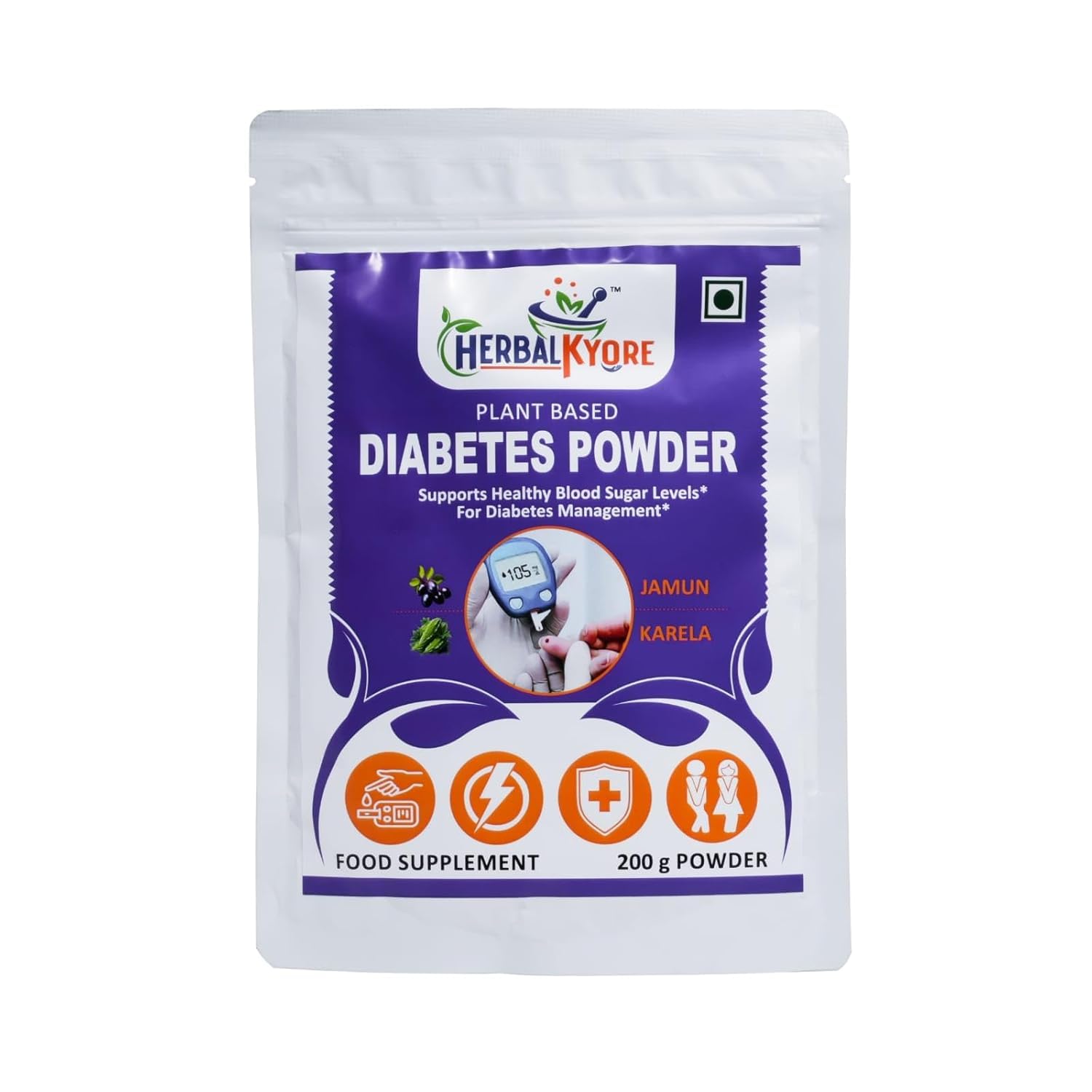 Plant-Based Diabetes Powder – Natural Blood Sugar Support Formula with Jamun, Karela & Ayurvedic Herbs – Helps Maintain Healthy Glucose Levels – 200g Herbal Food Supplement