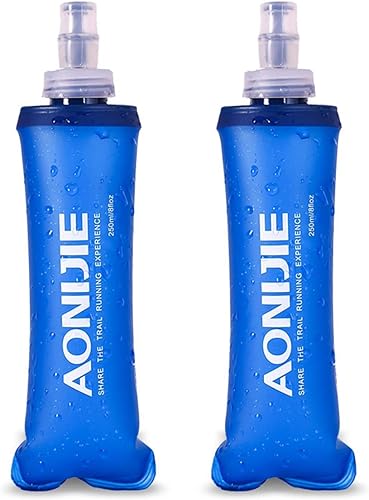 Miniatura 1 de AONIJIE Botellas de agua plegables suaves de TPU para hidratación, para correr, senderismo, ciclismo, escalada, paquete de 2 (8.5 fl oz, paquete de