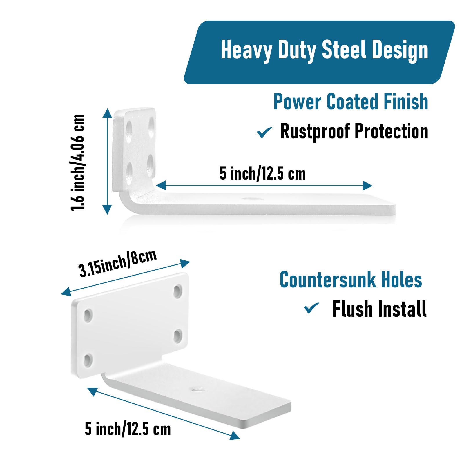 Heavy-Duty Scaffold Board Shelf Brackets 12.5cm, 2 PCS Metal Floating Shelf Brackets - Image 2
