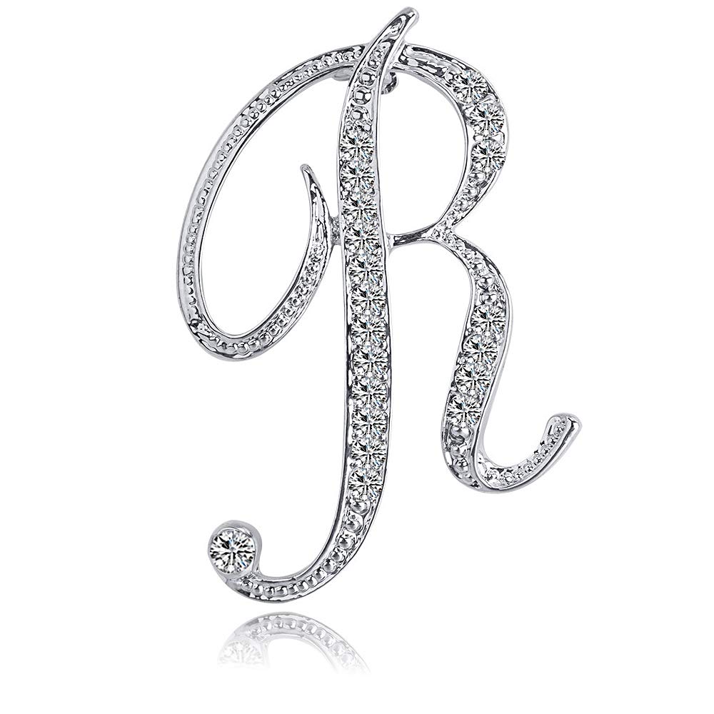 Letter Brooch Pins Initial Rhinestone Brooch for Women Crafts Silvery A-Z