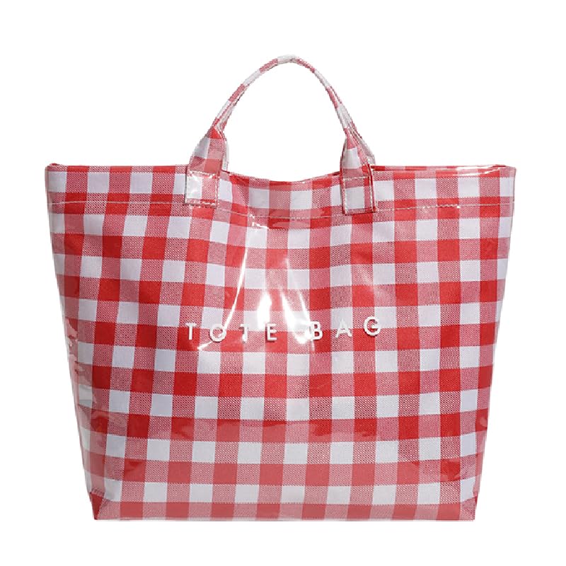 Image of Lushandy Striped PVC Tote Bag for Women, Waterproof Plastic Tote Bag for Beach Pool Large Top Handle Travel Hobo Handbag | Waterproof Material