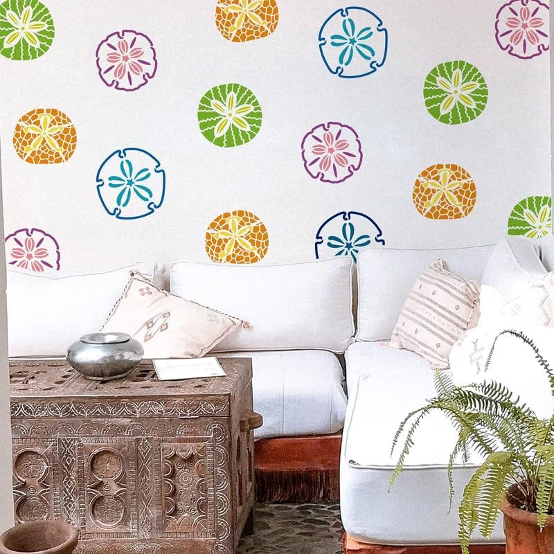 Mandala Soul Sand Dollar Stencil, 12x12inch Nautical Seashore Fish Stencil Reusable Painting Templates for Scrapbooking, Fabric, Floor Furniture, Wall Art Decor 1