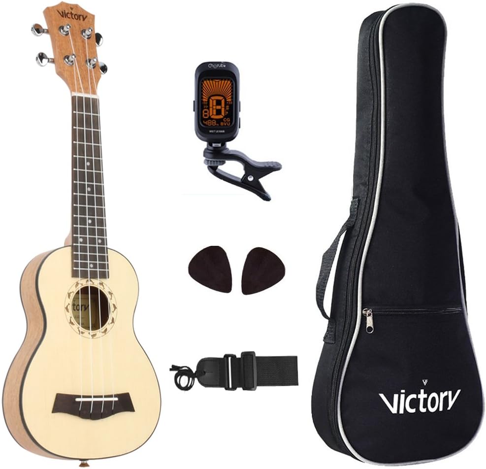 Soprano ukulele 21 Inch Spruce Mahogany and Aquila Strings with Beginner Kit: Bag +Tuner + Straps + Picks - Dolphin