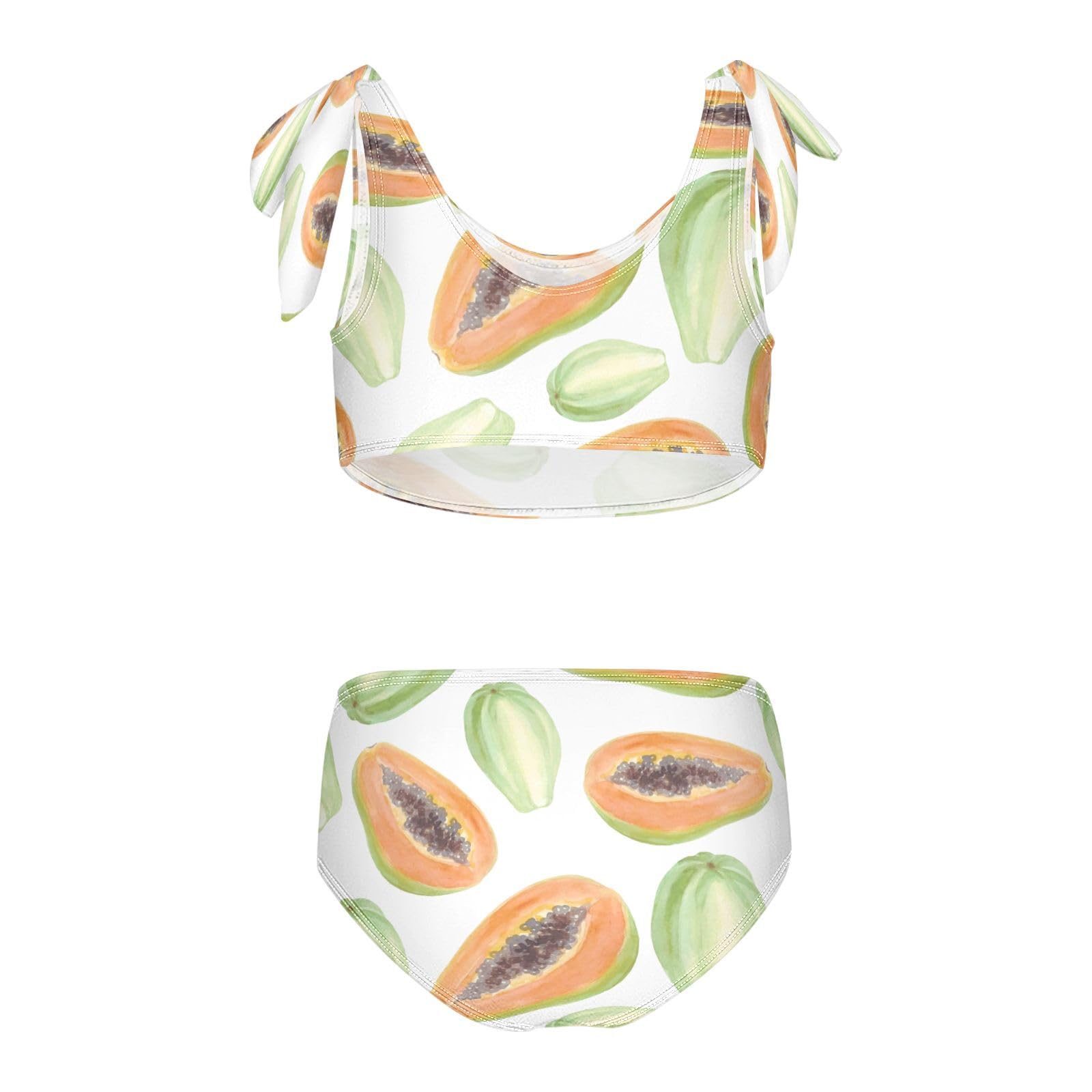 Tropical Exotic Papaya Fruits (11) Girls Swimsuits 2 Piece Swimwear Bikini Set Beach Bathing Suit for Summer Girl Kids 11-12T Multicolor