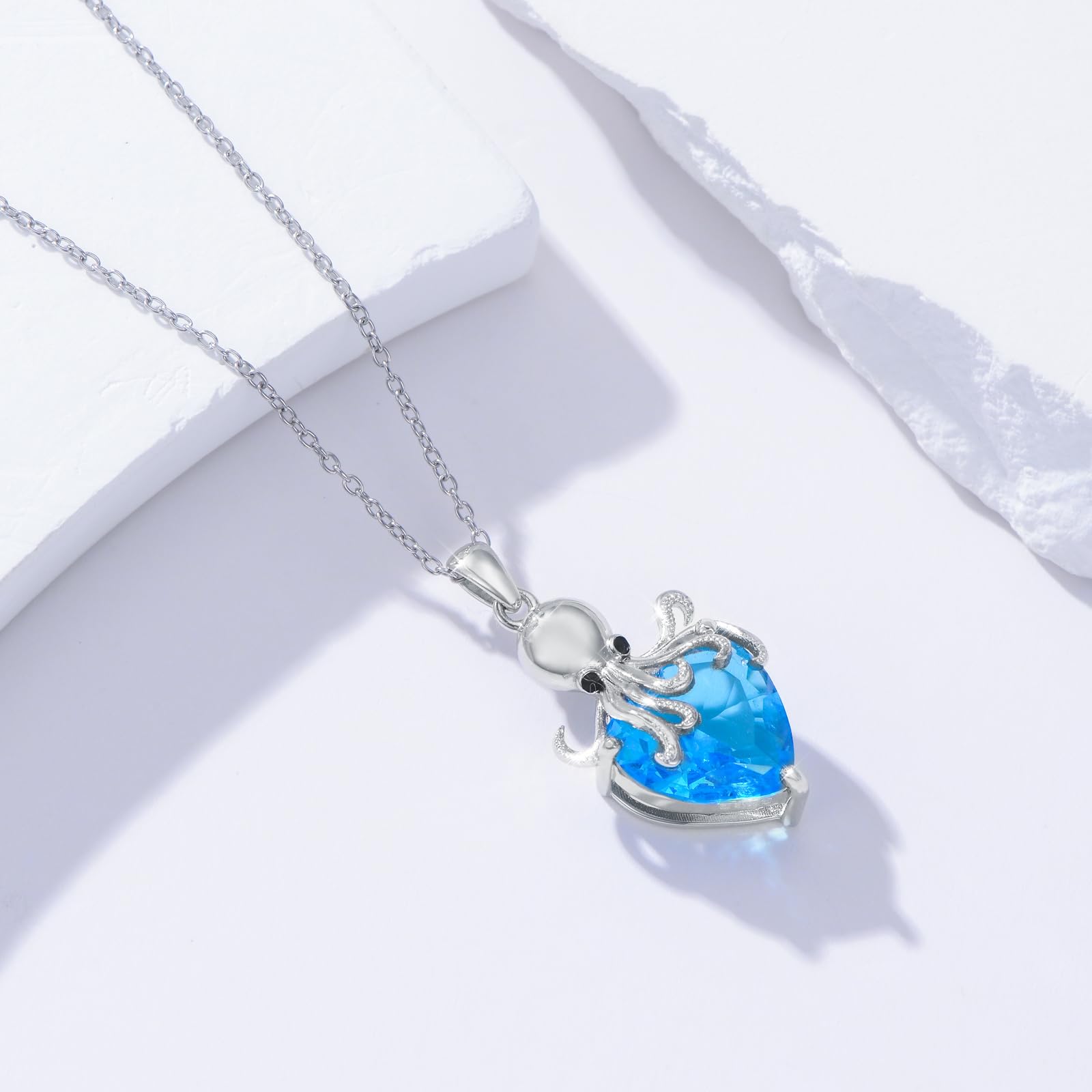 LONAGO Collar de Pulpo Plata de Ley 925 Pulpo Marino con Piedra de Nacimiento Collar con Colgante para Mujer