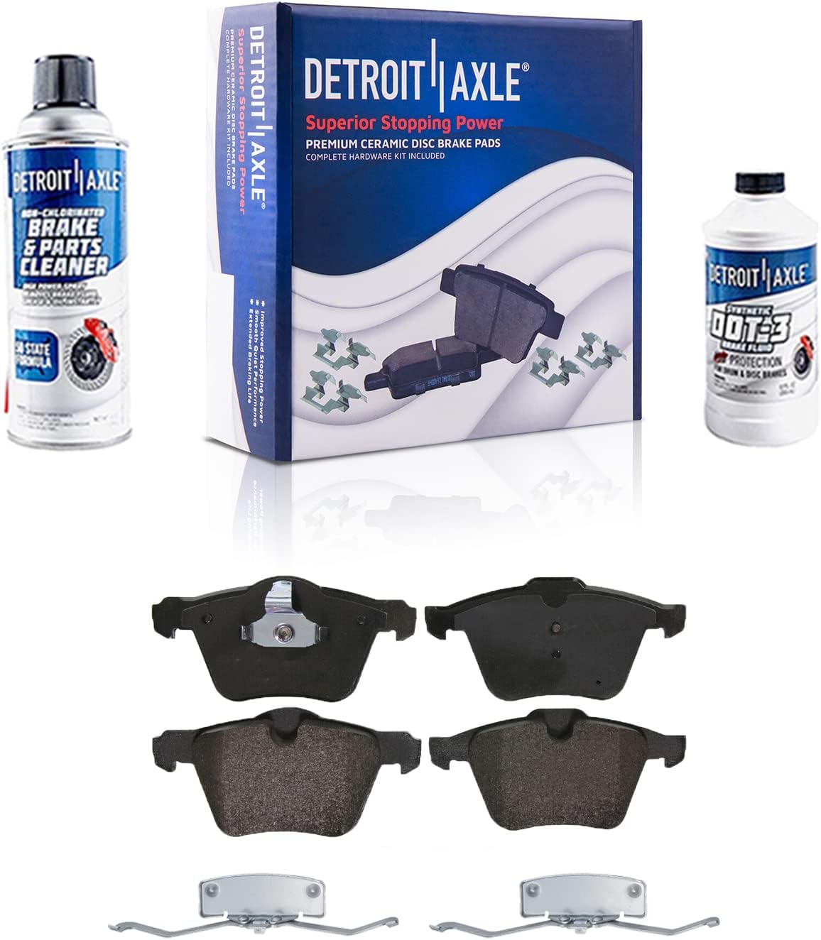 Detroit Axle Front Ceramic Brake Pads + Cleaner & Fluid