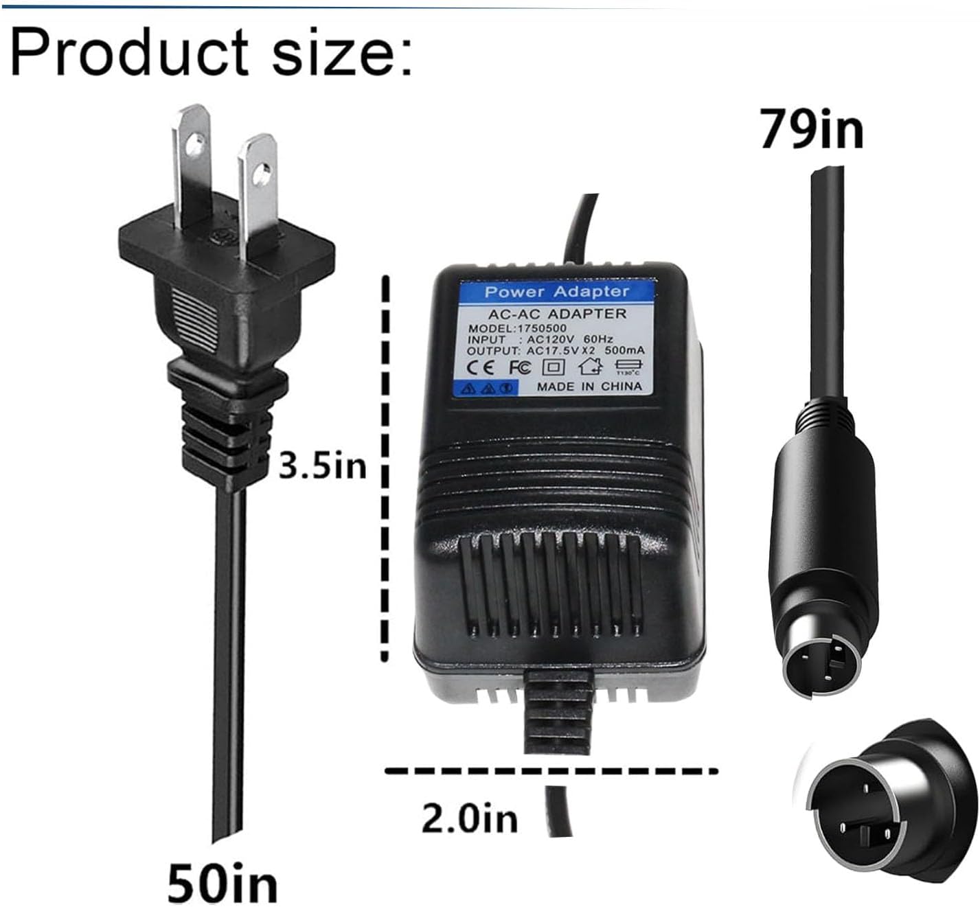 17.5VX2 Mixer Powe Adapter for Behringer MXUL5 Eurorack UB1202, XENYX-1202 Mixer (FX:MX5-MP3) 17.5V AC Power Supply Mini 3 Pin Din， - Pure Copper Enamel Wire Manufacturing- Black