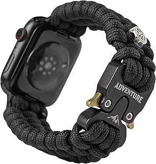 Paracord Band Compatible with Apple Watch Band 42mm 44mm 45mm, Robust Survival Tactical Weave Strap Paracord with Stainless Steel Buckle Quick Release for iWatch Series SE 7 6 5 4 3 2 1 for Men Black-L