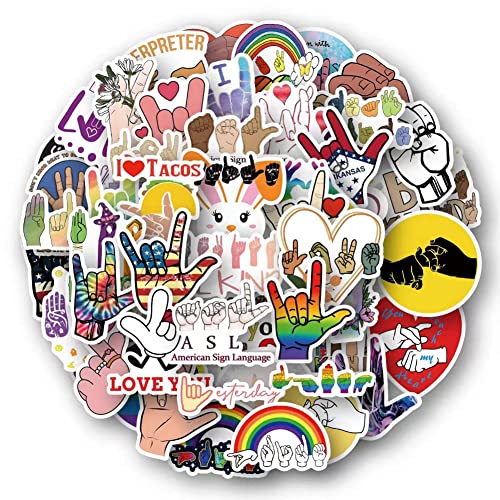 ASL Stickers |50Pcs American Sign Language Waterproof Vinyl Decals for Water Bottles Laptop Luggage Cup Computer Mobile Phone Skateboard Décor