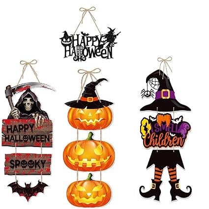 TASMAI MARKETING Halloween Party Decoration Pumpkin, Bat,Skull, Ghost Door Hanging Ornaments, Set of Multiple Pieces (Combo of 4 Type)