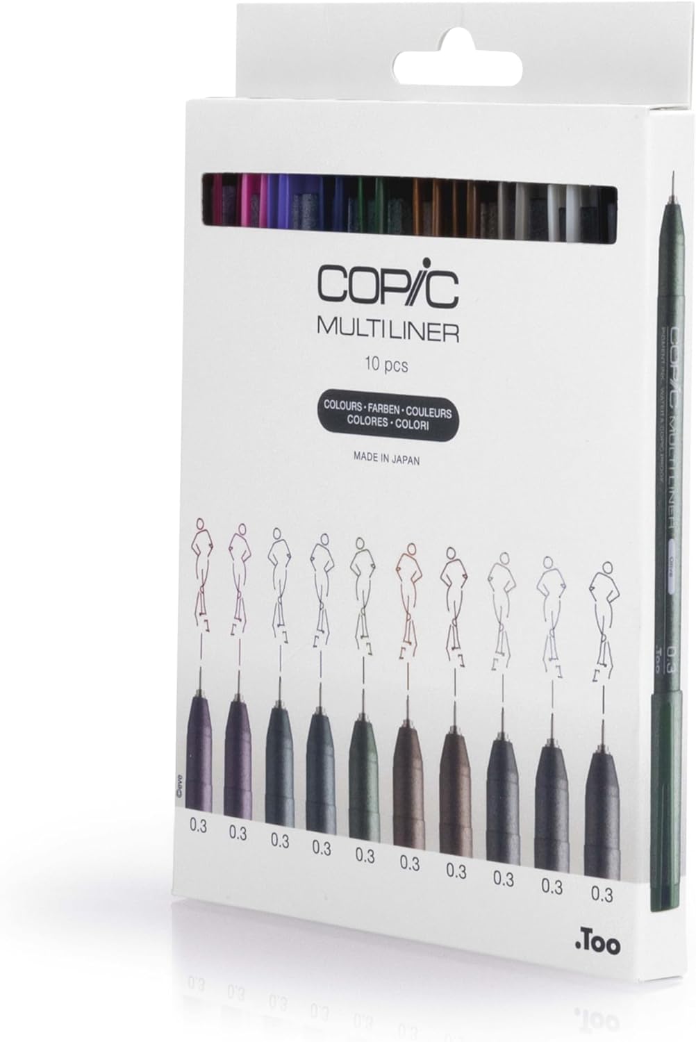 Copic 22075620 Multiliner Set Color, Assorted Line Width 0.3 mm, Drawing Pens with Water and Alcohol Resistant Pigment Ink, for Sketching, Illustrations and Outlines, 10 Colours, Pack of 10