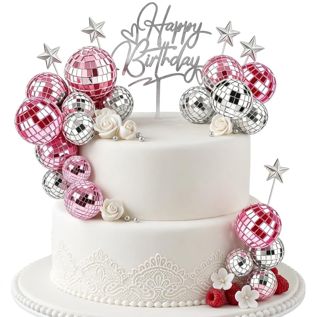 30 Pcs Mini Disco Ball Cake Decorations, Disco Cake Decorations