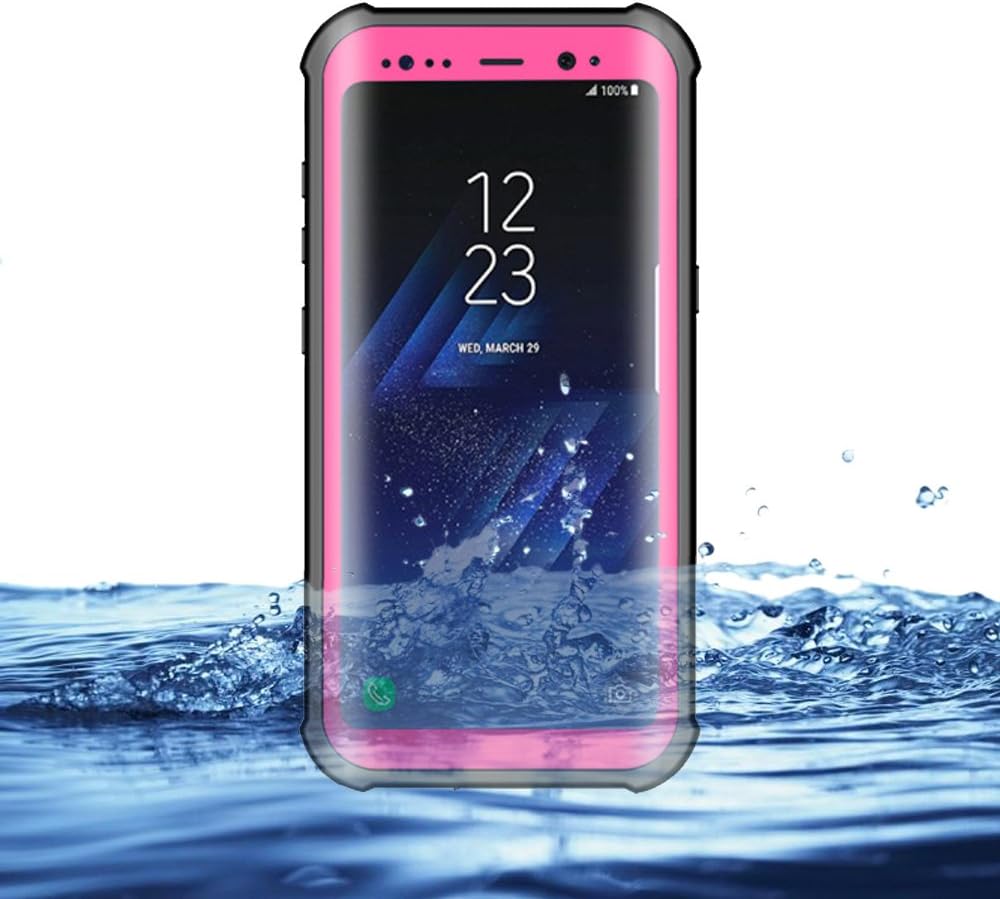 Eazewell Durable Ultra Slim 100% Waterproof Case Shockproof Dustproof Snowproof Hard Shell Underwater Protective Box Rugged Cover with Kickstand for Samsung Galaxy S8+ Plus SM-G955 (Pink)