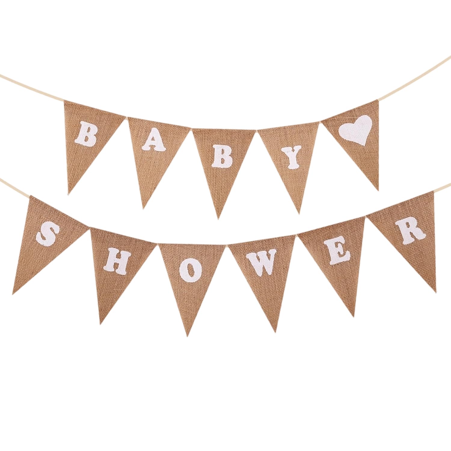 Linen Hessian Baby Shower Banner with Heart Print - Rustic Pennant Garland for Christening and Outdoor Party Decorations