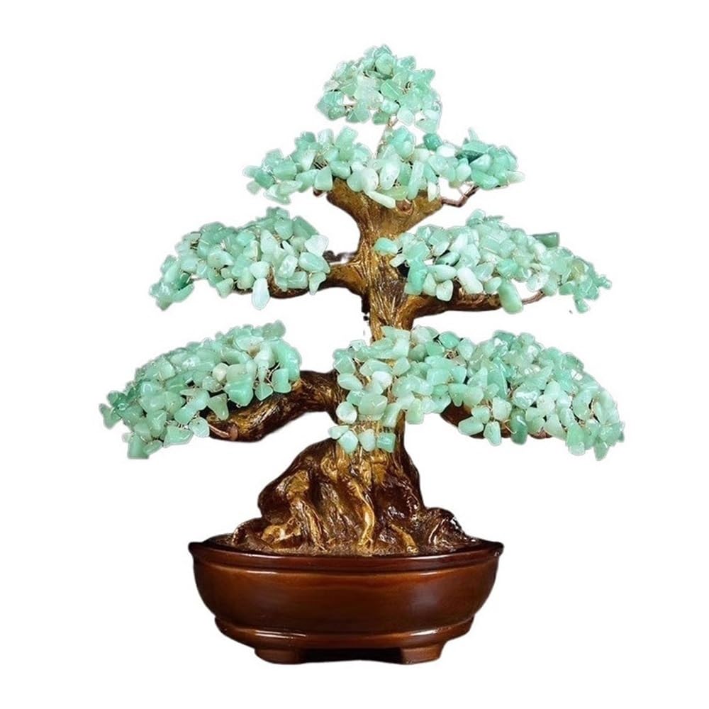 Fortune Crystal Trees Amethyst Citrine Money Tree Bonsai, Wealth Luck Ornamen for Home Wine Cooler(Green)