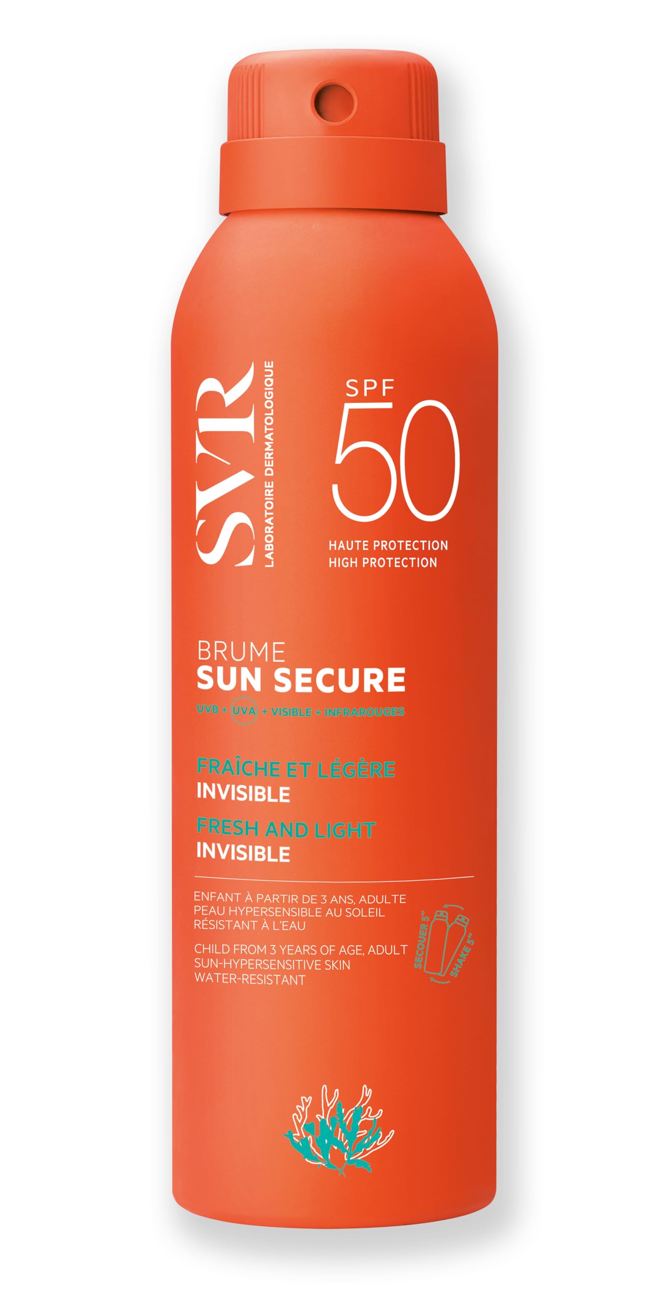 SVR SUN SECURE Body Mist Sunscreen SPF 50+ for Hypersensitive Skin, Very High Protection Sun Cream Spray, Invisible Finish, Water-Resistant, Biodegradable, Reef-Safe, All Ages, 200ml