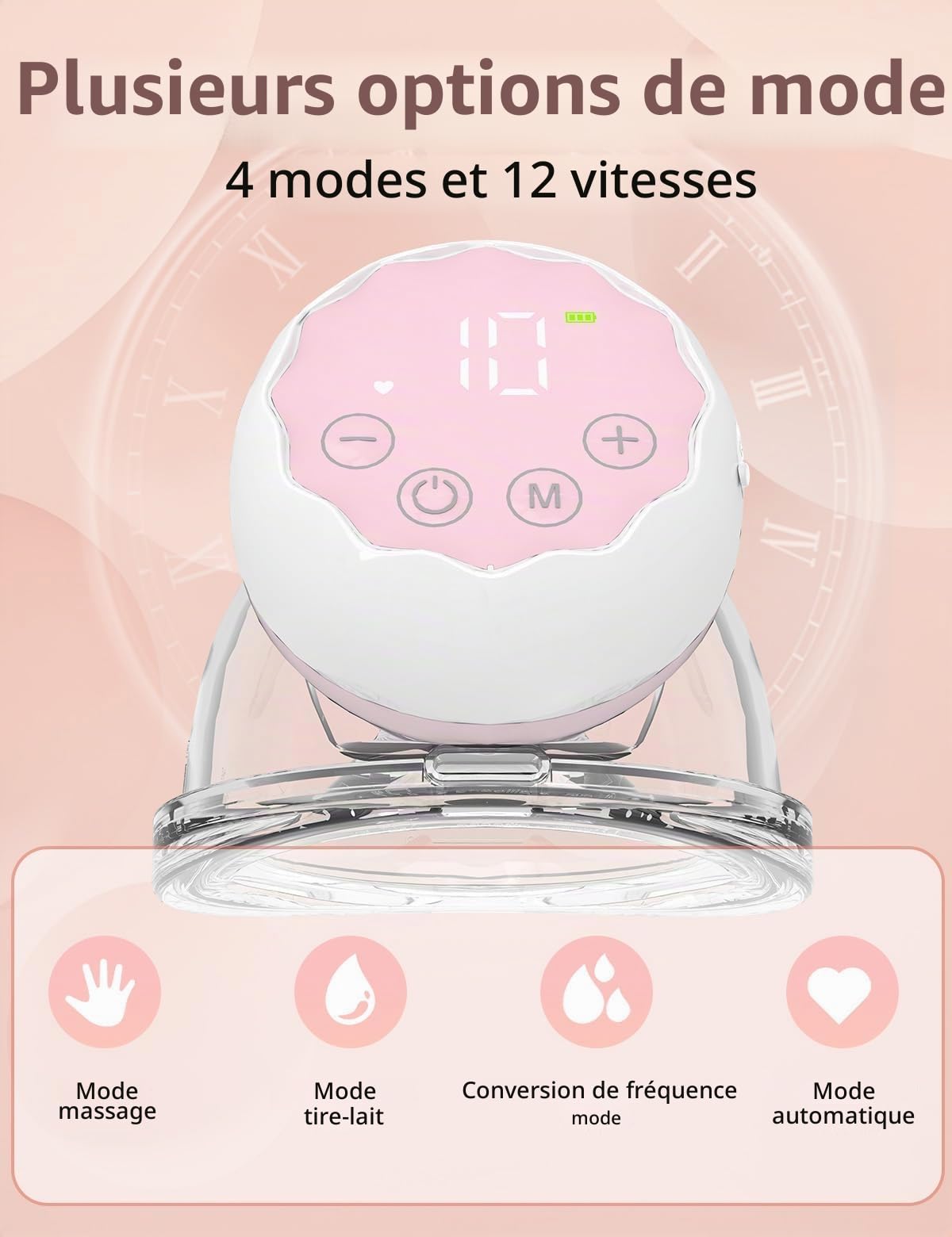 Robofun Tire Lait Electrique Main Libre, tire lait electrique-Rose, 1 unité | 4 Modes et 12 Niveaux, indolore et silencieux