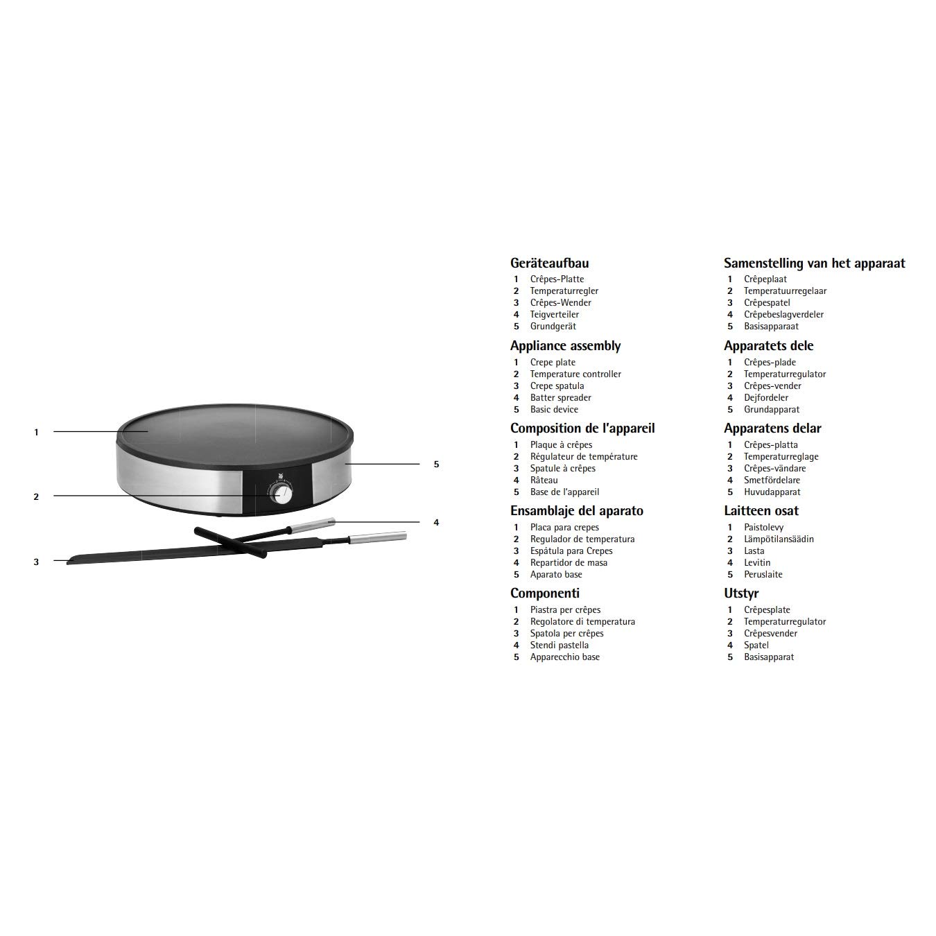 WMF Crêpière, Température réglable, 1600 W, Diamètre 33cm, Revêtement antiadhésif et plaque amovible pour un nettoyage facile, Design inox 18/10 Cromargan, Lono 0415120011