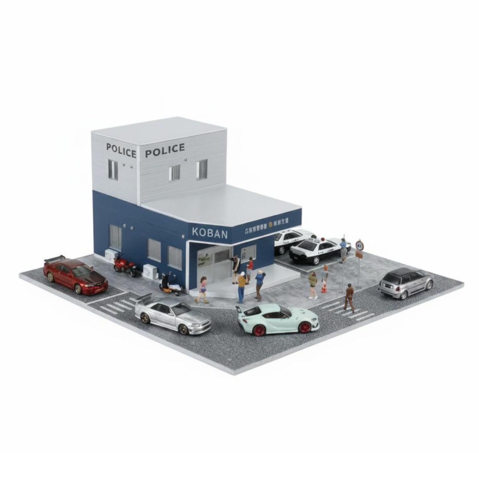 Miniatura Stazione di Polizia 1 64 Diorama Edificio Modello Stradale Base Pavimentata Segnaletica in PVC E Adatta per Esposizione su Collezione