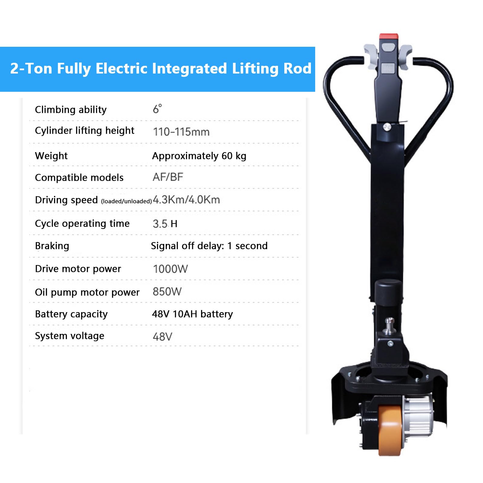 Kit di Conversione per Transpallet Elettrico, Asta Idraulica per Transpallet Elettrico, capacità di 2 Tonnellate, Coppia Elevata per La Salita su Pendenze