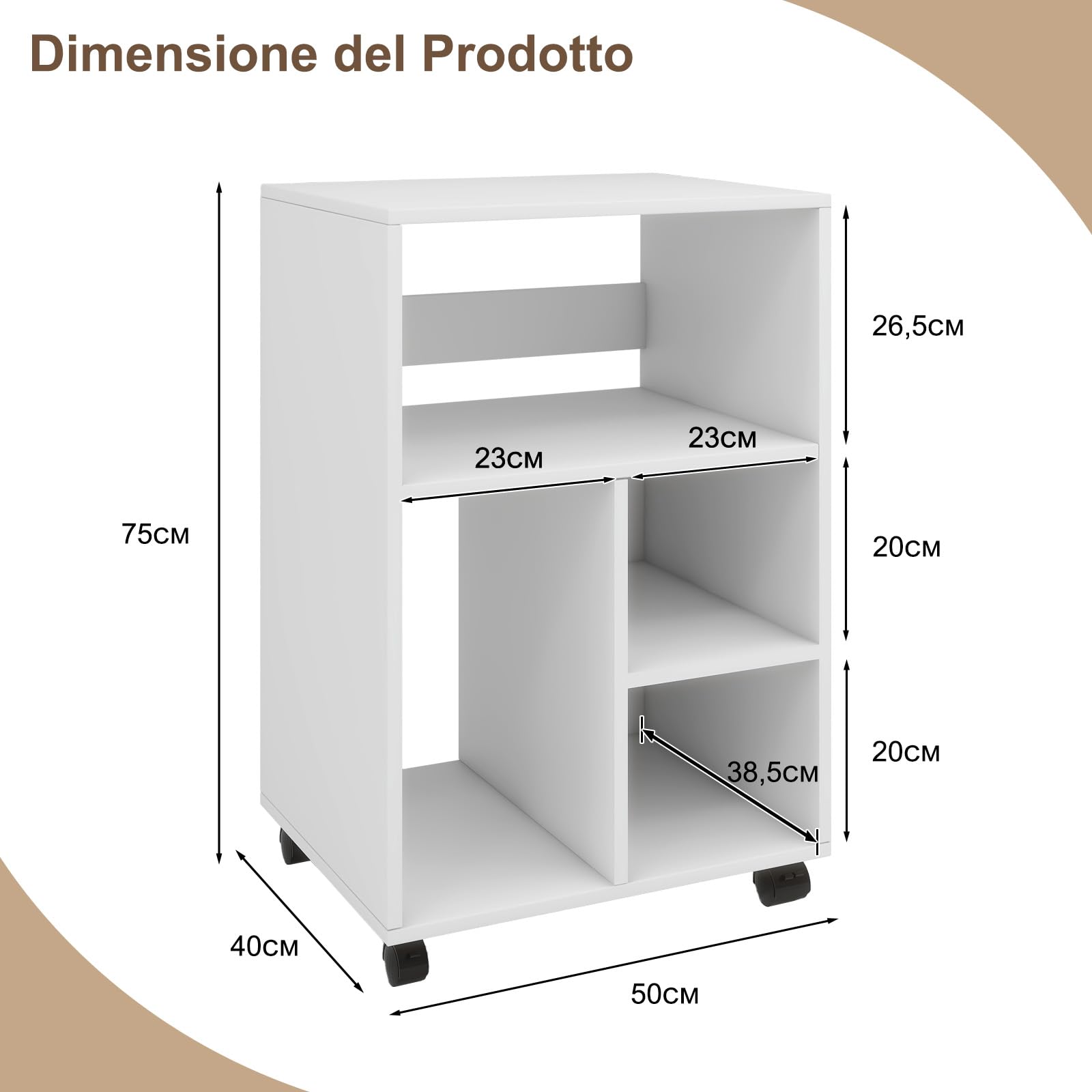 PUNCIA Mobiletto per Archivio Mobile 50x40x75 CM Armadietto Portadocumenti in Legno Schedario da Ufficio 5 Scomparti Aperti Armadio Stile Industriale per File Mobili per Ufficio e Casa (Bianco)