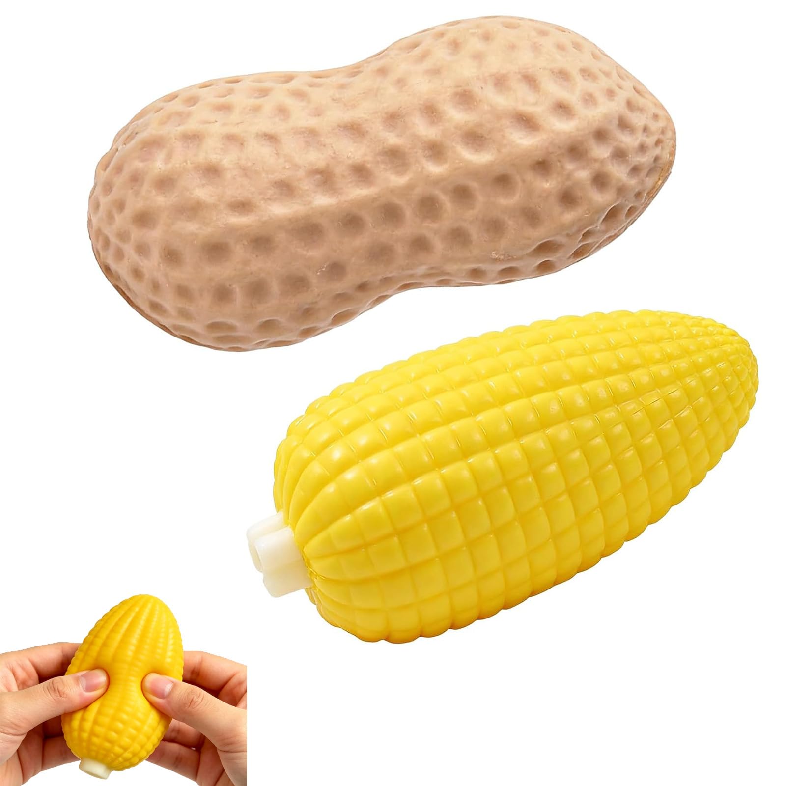 2Pcs Squishy Peanut Corn Shapes Stress Toys Set, Suitable for Age 15 and Up