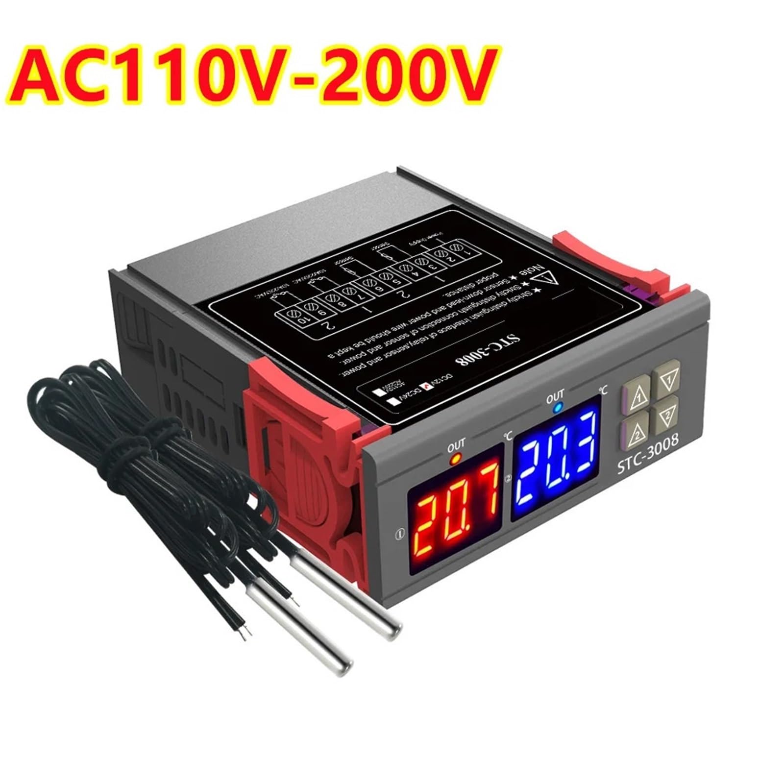 STC-3008 Doppio LED Digitale Regolatore di Temperatura Termostato Termoregolatore Incubatore 12V 24V 110V 220V for Utensili Industriali(AC110V-200V)