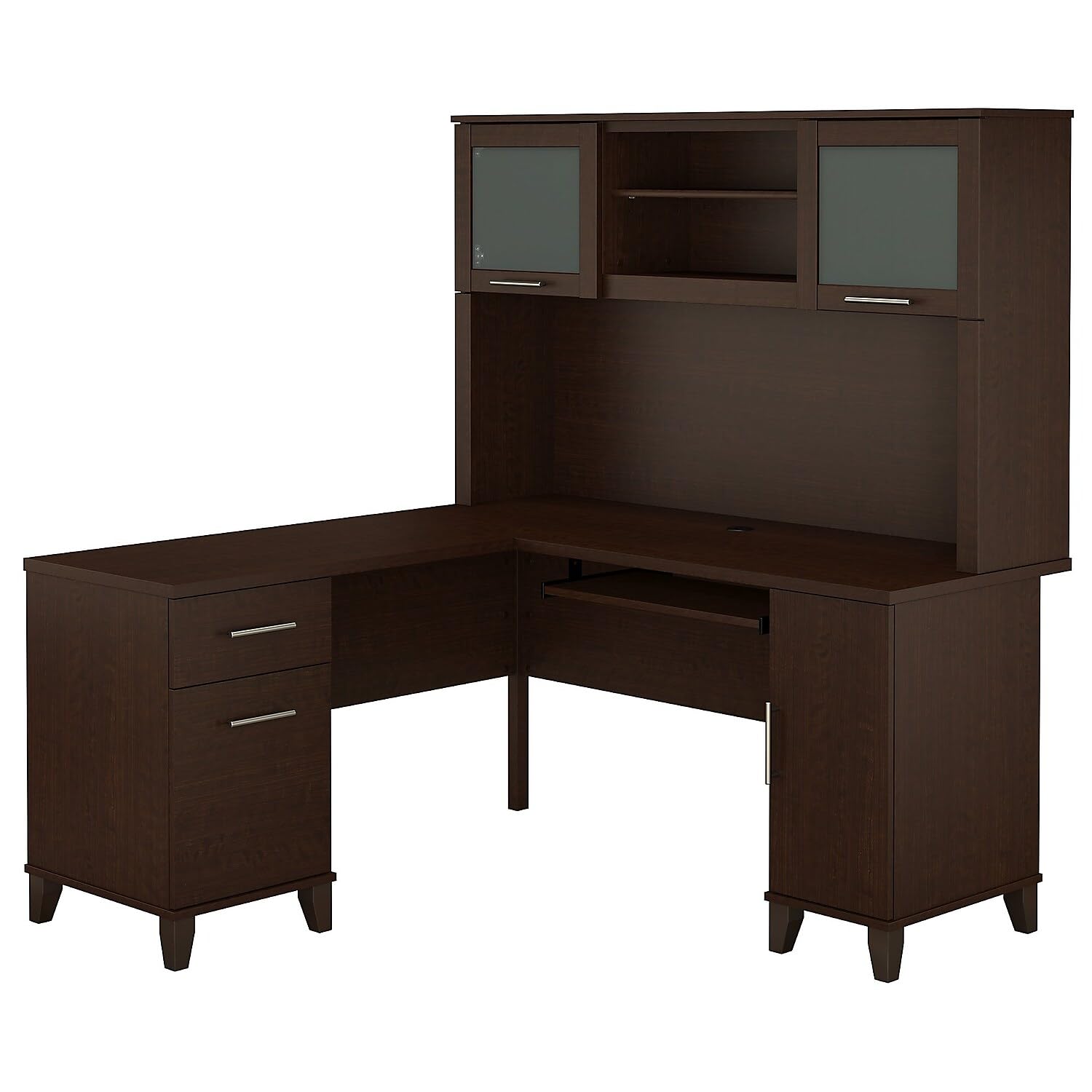 Bush Home Somerset 60W L Shaped Desk with Hutch in Mocha Cherry