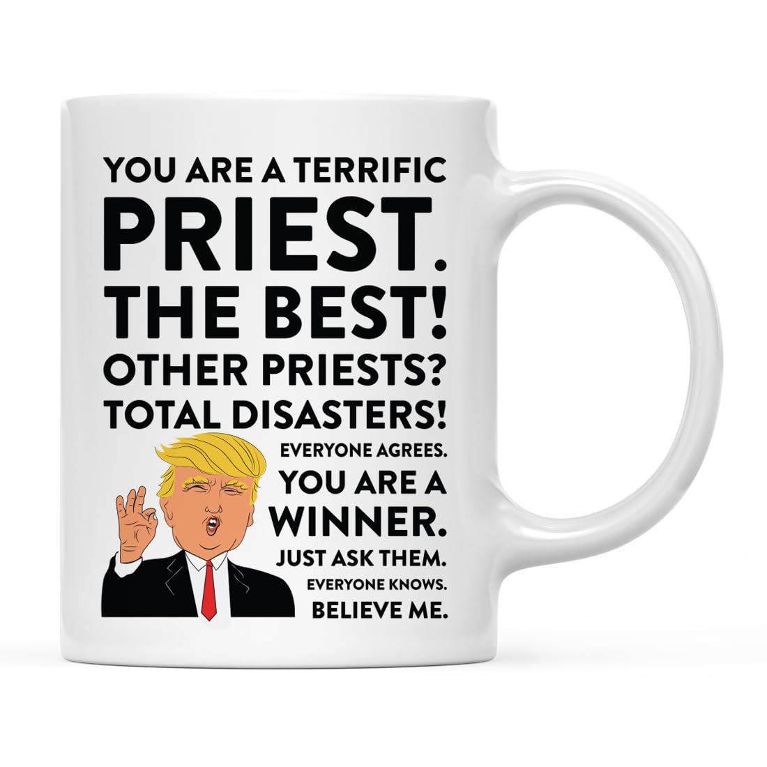 Andaz Press 11oz. Funny President Trump Coffee Mug Gag Gift, Priest, 1-pack, Includes Gift Box, Christmas Birthday Graduation Novelty Drinking Cup Priest Gifts