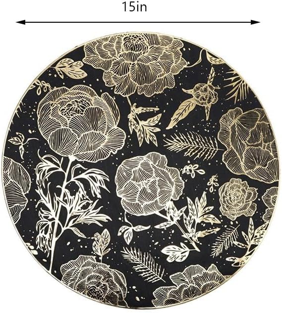Gold Stamping Placemat Heat Insulation Table Mat Waterproof Oil Round Flower Western Placemat(D)