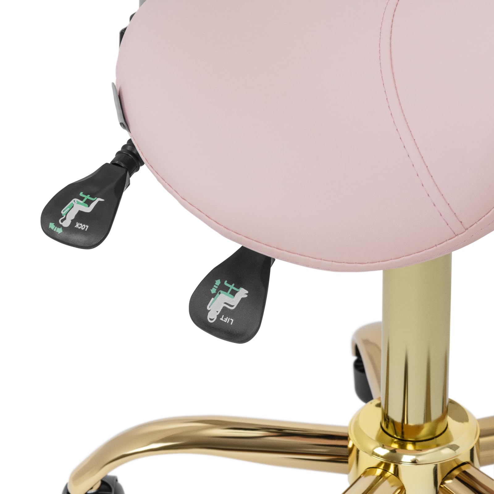 Physa Taburete de estética con Ruedas Regulable en Altura 51-65 cm para hasta 150 kg en Rosa pálido y Dorado Taburete para estética Taburete de Oficina Silla cosmética Banqueta de Trabajo
