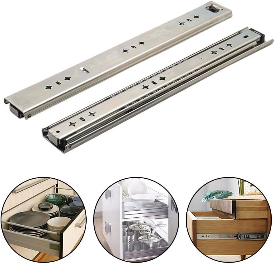 Bottom Drawer Slides Telescopic Ball Bearing Rails, Carbon Steel Quiet Buffer Damping Runners Home Kitchen Cabinets Furniture, 250-500mm, 1 (500mm)