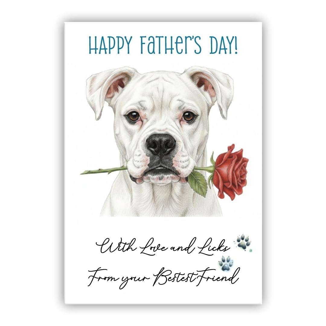 Father’s Day Card From the Dog – Cute Fathers Day Pet Card – “With Love and Licks” – Multiple Breeds Available (• Boxer white) — image 1