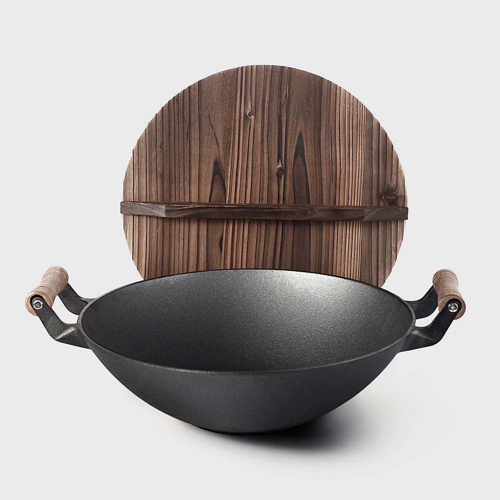 Cast Iron Wok Pan Old Iron Wok Handmade Wok Double Ear Wok Hot Pot Non-Stick Cooker Restaurant,32cm