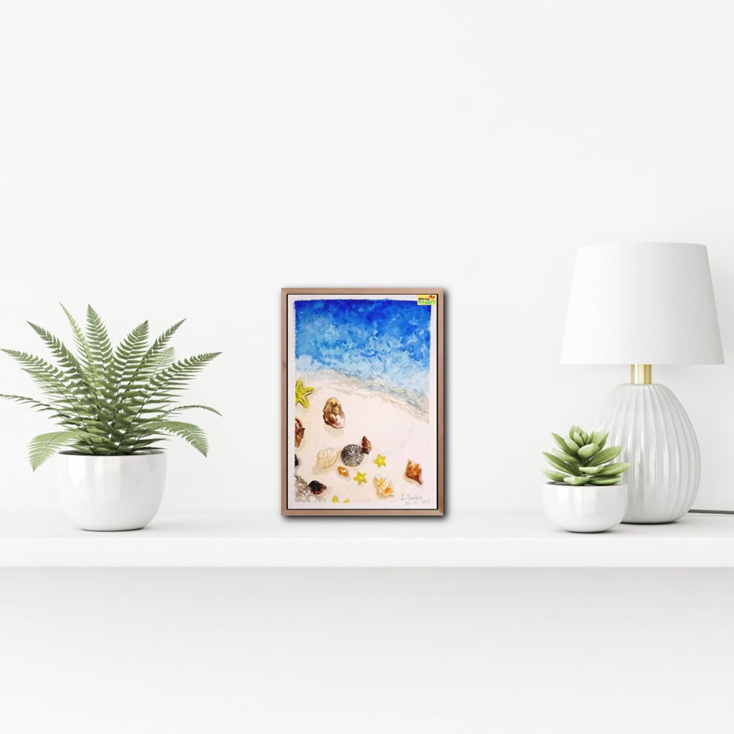 FreeShippingWorldWide The White Sand Original Watercolor Drawing, Beach Seashells Art, Handmade Wall Decor