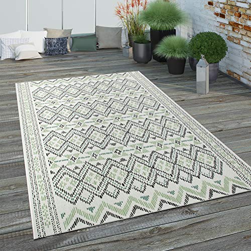 Paco Home Outdoor Teppich Wetterfest Wohnzimmer Balkon Küchenteppich Schlafzimmer Boho Moderne Sisal Optik Geometrische Muster, Grösse:80x150 cm, Farbe:Grün 2