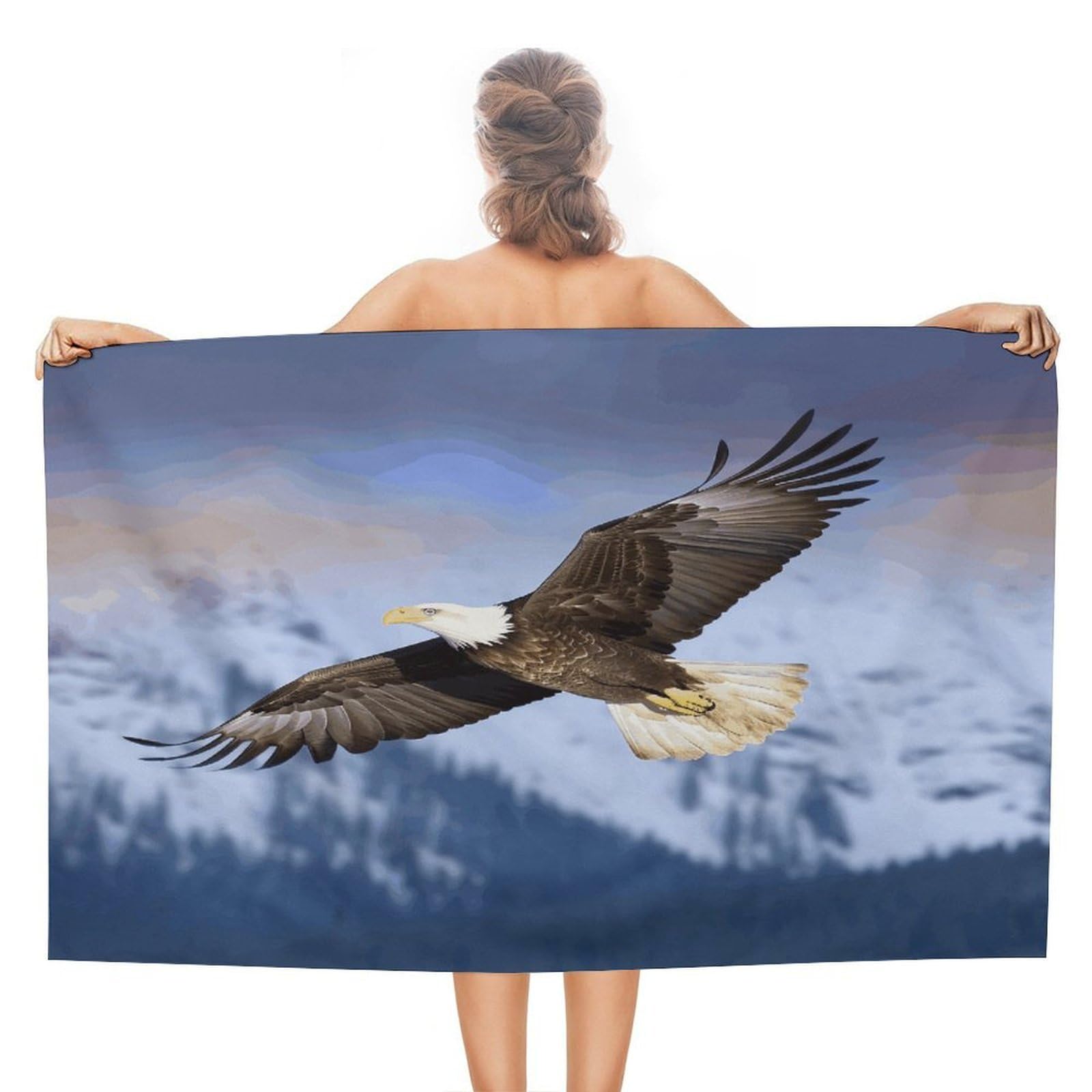 FekiLoot Bald Eagle Flying Beach Towel Absorbent & Quick Dry Pool Towels 31 X 51 Inches Extra Large Sandfree Beach Blanket Towels Soft Lightweight Travel Towel for Swim Yoga Camping
