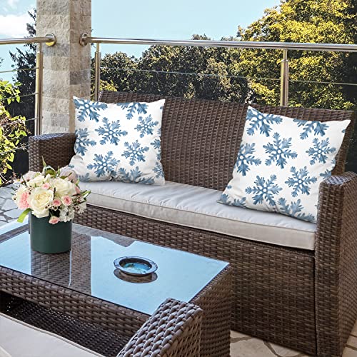 Batmerry Set Of 2 Merry Christmas Decorative Pillow Covers 18X18 Inch,Blue Snow Winter With Snowflakes Falling White Crystal Double Sided Throw Pillow Covers Sofa Cushion Cover #TOP1