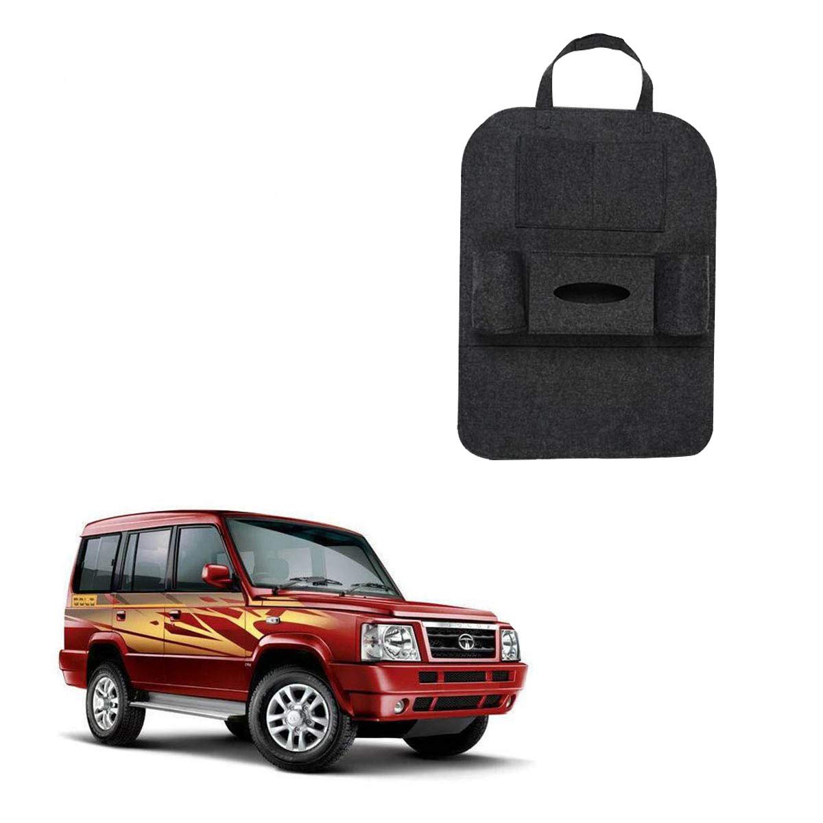Kandid Black Car Seat Back Multi Pocket Storage Bag Organizer Holder Hanger Accessory for Tata Sumo Gold-image-37
