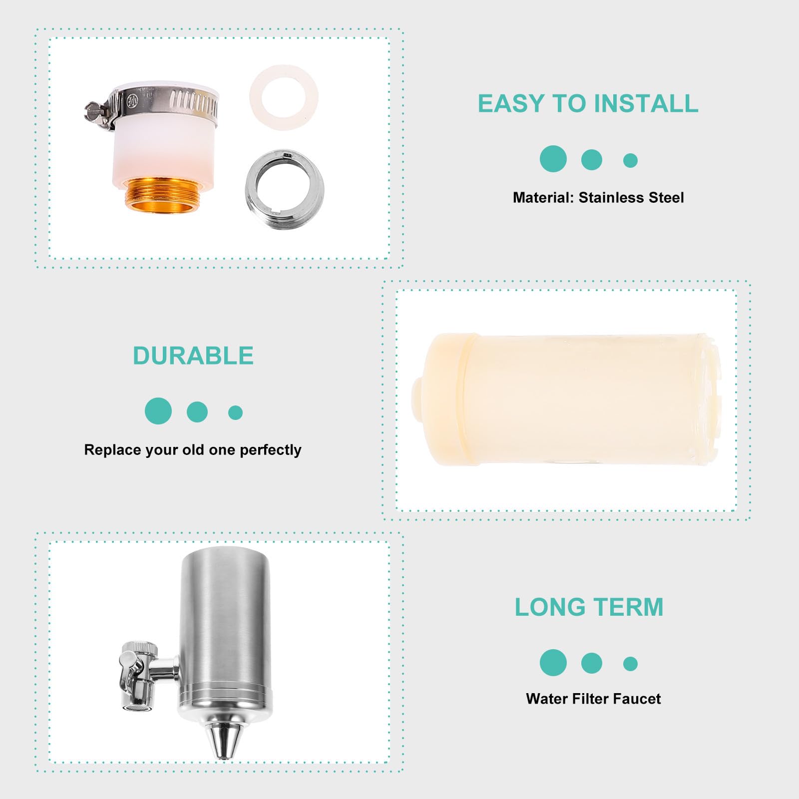 Filtro de Grifo de Cocina de Acero Inoxidable, 1.8l/