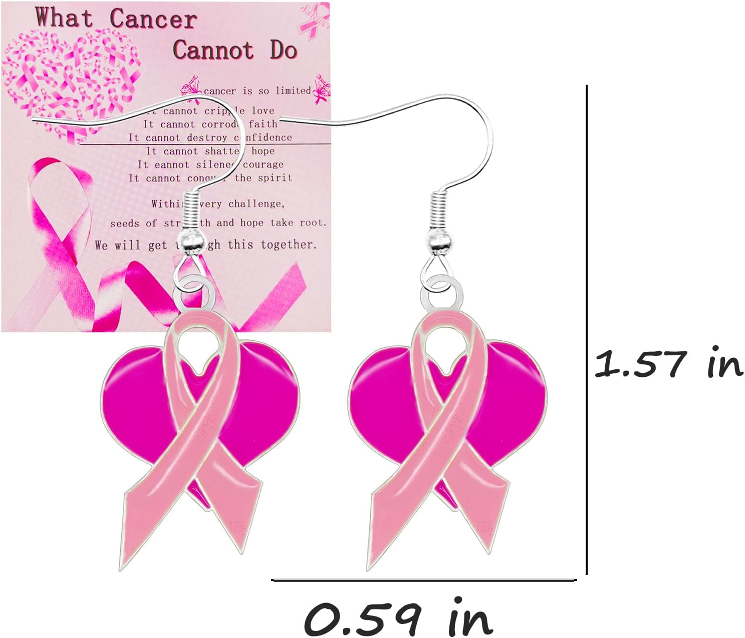 Breast Cancer Awareness Earrings For Women Rhinestone Breast Cancer Jewelry Pink Ribbon Heart Stud Earrings - Image 6