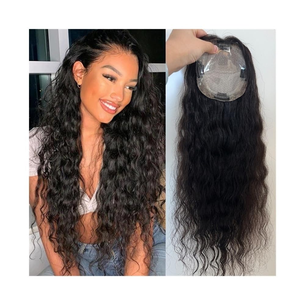Stratificato Topper for capelli umani con onde sciolte da 8-22 pollici, 12 * 13 cm, base in seta traspirante, for donne, densità 150%, pezzo di ricci ondulati vergini europei(14 inches)