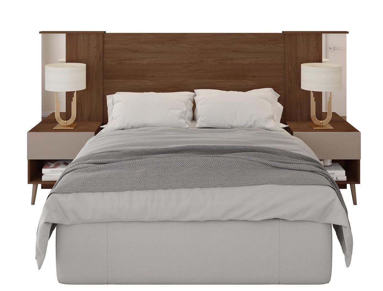 MAESTRO FERRETERO MF - Cabecero Reflex Extensible con 2 Mesillas, MDP Habana y Fendi - Diseño Elegante