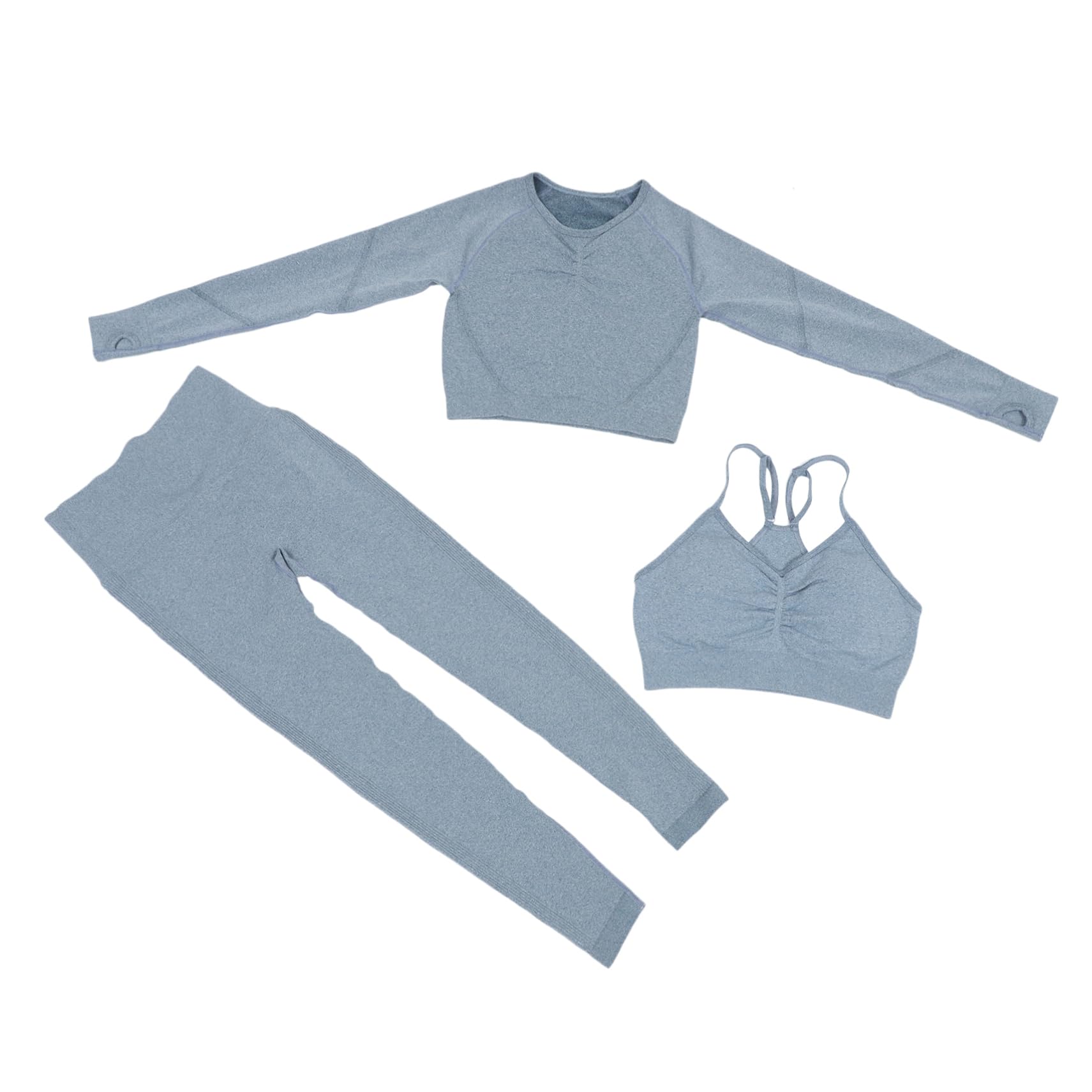 Healvian Tuta Yoga Donna Intera Senza Cuciture Kit Top Maniche Lunghe e Leggings da Palestra Vita Alta Completo Sportivo per Allenamento Femminile
