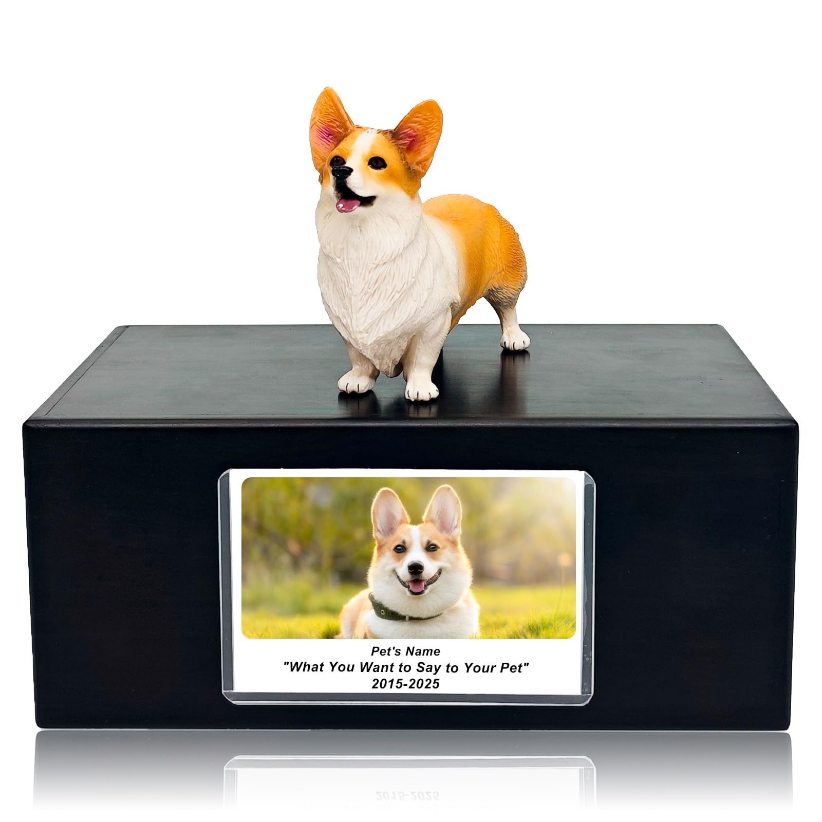 MEM PLANETE Pet Dog Urns for Ashes Memorial Gifts for Loss Lovers Shadow Box Sympathy Keepsake Small Big Cremation Casket Funerary Frame Pictures Solid Rosewood Material Welsh Corgi Figurine Urn