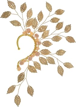 Kenjudes Elf Fairy Ears Leaves Cuffs Non Piercing Handmade Earrings 1Pcs Hollowed Flower Leaf Wing Tassel Elven Handcraft Fairy Cuff Earrings for Women 1Pcs D