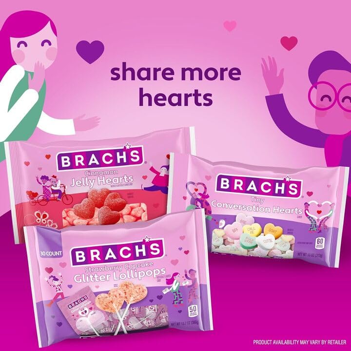 Brach’s Jube Jel Cherry Hearts - Pack of 3 - Classic and Delicious Valentine's Candy - Perfect for Sharing with Friends and Family