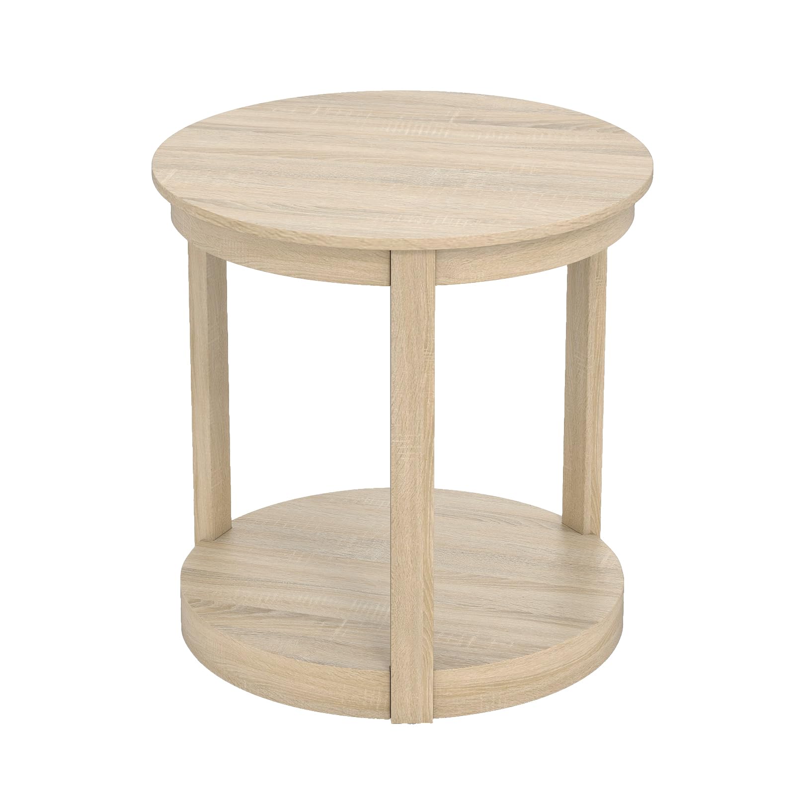 LIFEZEAL Kleiner Couchtisch, Wohnzimmertisch Holz mit 2 Ebenen für Wohnung, Runder Beistelltisch mit Ablagefach, Kaffeetisch Telefontisch für Wohnzimmer (Eiche)
