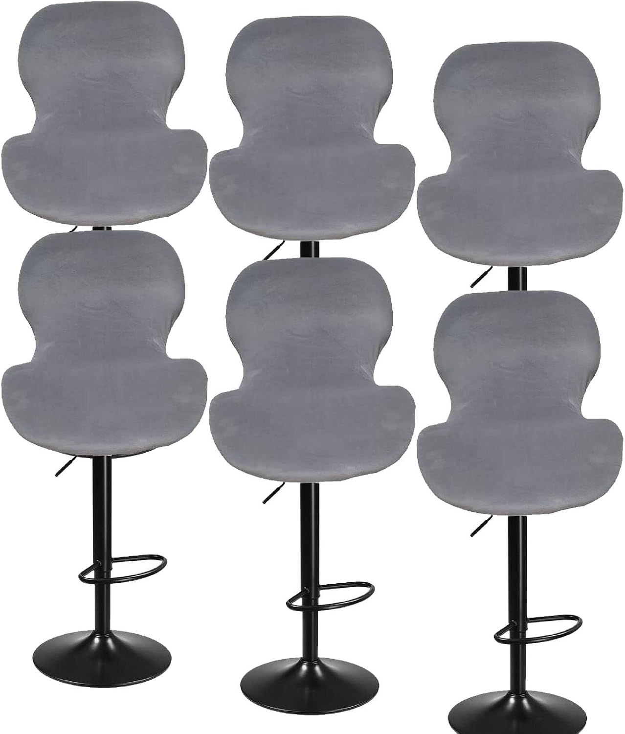 Stretch Velvet Bar Stool Chair Covers Set of 2/4/6/8 Kitchen Swivel Stools Slipcovers Curved Short Back Chair Covers Chair Protector Covers for Counter Bar Office Pub Kitchen Hotel(Light Blue,6PCS)